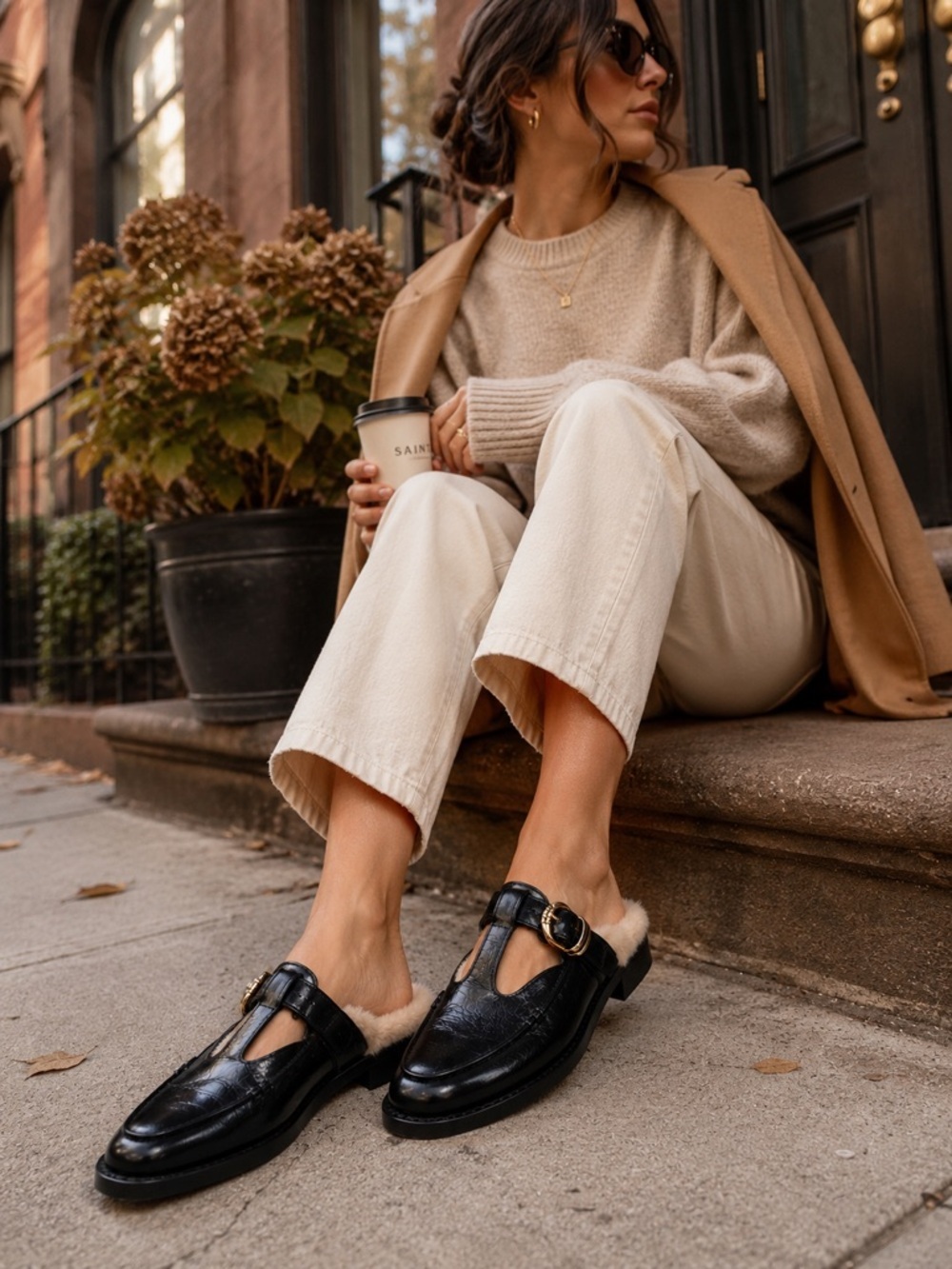NEW Anthropologie Dolce Vita Harlah Faux Fur Black Mule Flats Sz 6.5